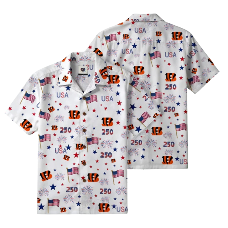 [SPECIAL OFFER] NEW CUSTOMIZED NFL16 CCB CINCINNATI BENGALS PATRIOTIC 250 USA HAWAIIAN SHIRT