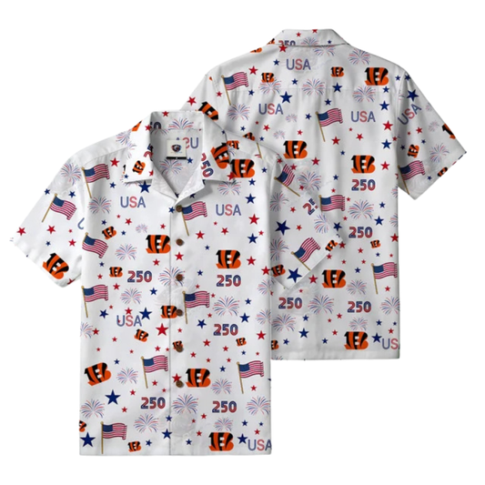 [SPECIAL OFFER] NEW CUSTOMIZED NFL16 CCB CINCINNATI BENGALS PATRIOTIC 250 USA HAWAIIAN SHIRT