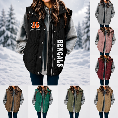 [SPECIAL OFFER] NEW CUSTOMIZED NFL16 CCB CINCINNATI BENGALS WOMEN'S MULTICOLOR SLEEVELESS PUFFER COAT