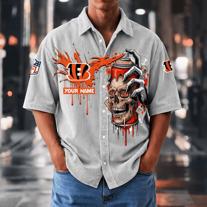 [SPECIAL OFFER] NEW CUSTOMIZED NFL16 CCB CINCINNATI BENGALS SEERSUCKER BUTTON SHIRT