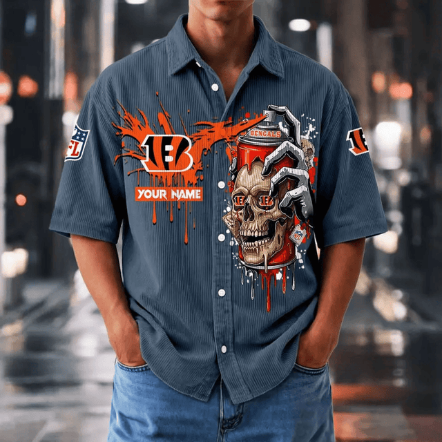 [SPECIAL OFFER] NEW CUSTOMIZED NFL16 CCB CINCINNATI BENGALS SEERSUCKER BUTTON SHIRT