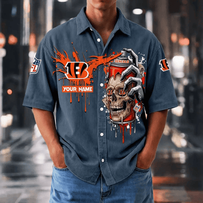 [SPECIAL OFFER] NEW CUSTOMIZED NFL16 CCB CINCINNATI BENGALS SEERSUCKER BUTTON SHIRT