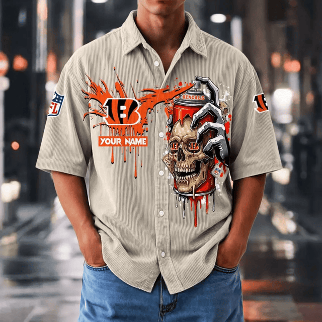 [SPECIAL OFFER] NEW CUSTOMIZED NFL16 CCB CINCINNATI BENGALS SEERSUCKER BUTTON SHIRT