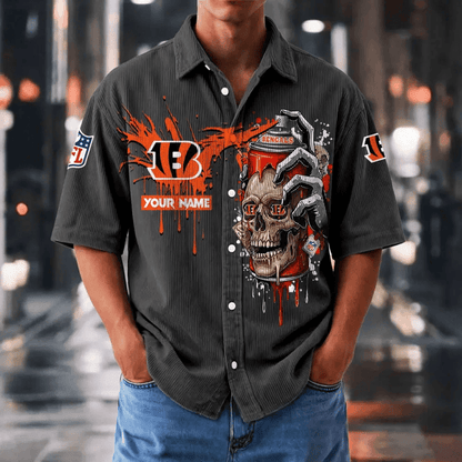 [SPECIAL OFFER] NEW CUSTOMIZED NFL16 CCB CINCINNATI BENGALS SEERSUCKER BUTTON SHIRT