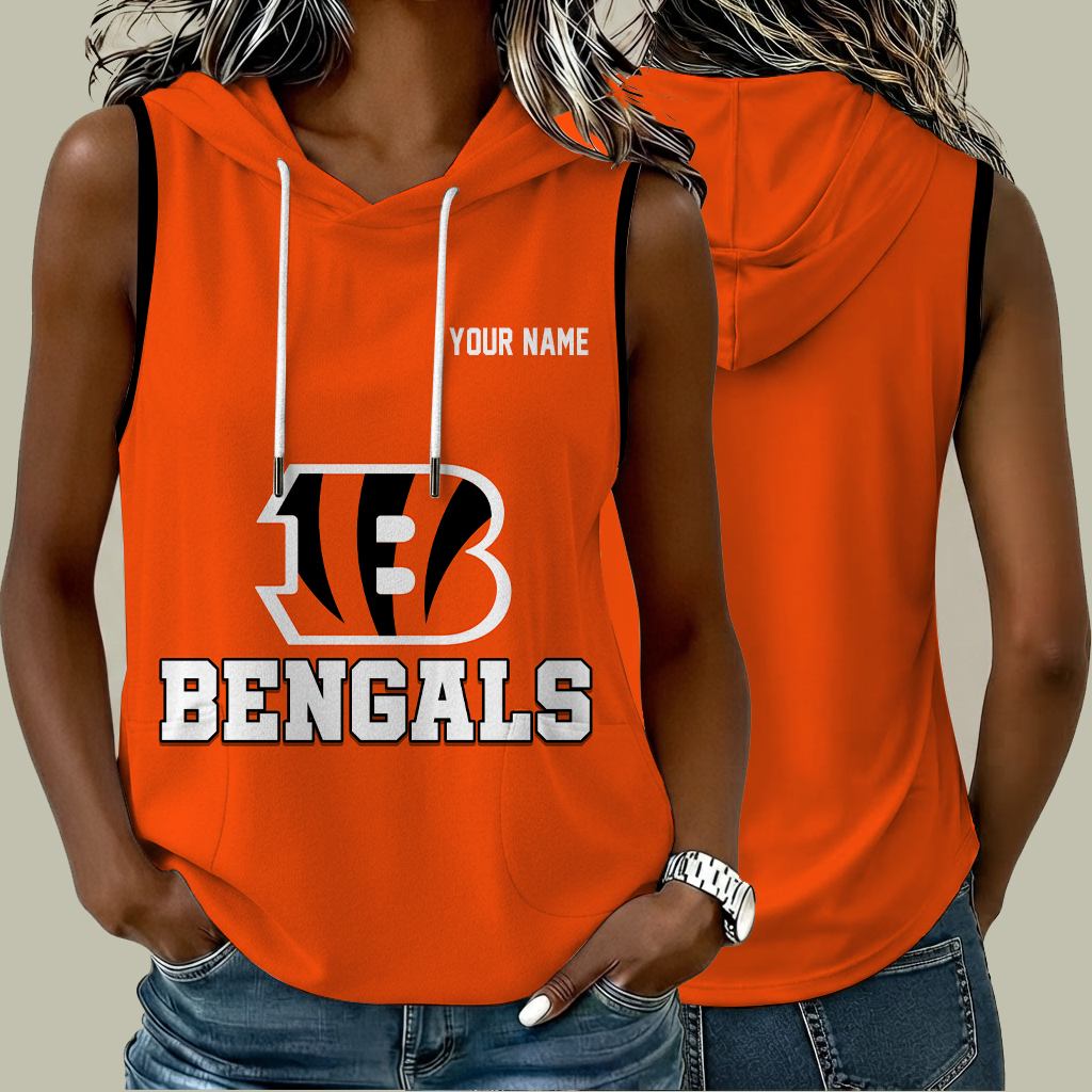 [SPECIAL OFFER] NEW CUSTOMIZED NFL16 CCB CINCINNATI BENGALS WOMEN'S SLEEVELESS HOODED POCKET TANK TOP