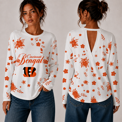 [SPECIAL OFFER] NEW CUSTOMIZED NFL16 CCB CINCINNATI BENGALS WOMEN'S BACK V-CUT LONG-SLEEVE SHIRT