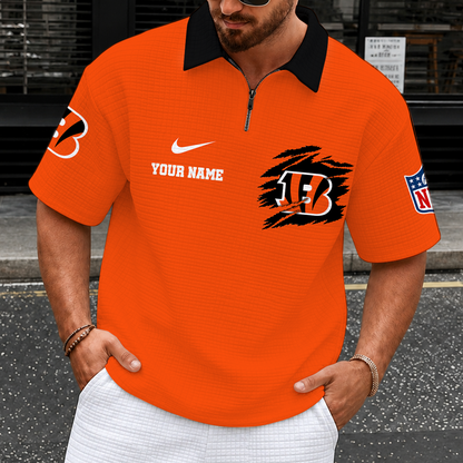 [SPECIAL OFFER] NEW CUSTOMIZED NFL16 CCB CINCINNATI BENGALS QUARTER-ZIP POLO SHIRT