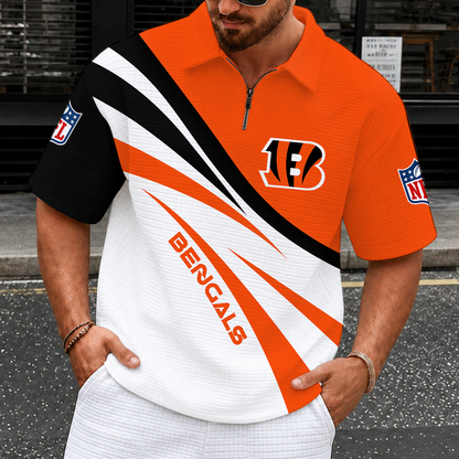 [SPECIAL OFFER] NEW CUSTOMIZED NFL16 CCB CINCINNATI BENGALS QUARTER-ZIP POLO SHIRT