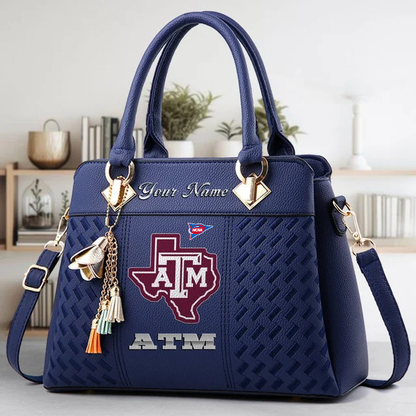 LIMITED EDITION - NEW CUSTOMIZED FBS NCAA16 TAA TX A&M AGGIES ZIP HANDBAG MULTICOLOR