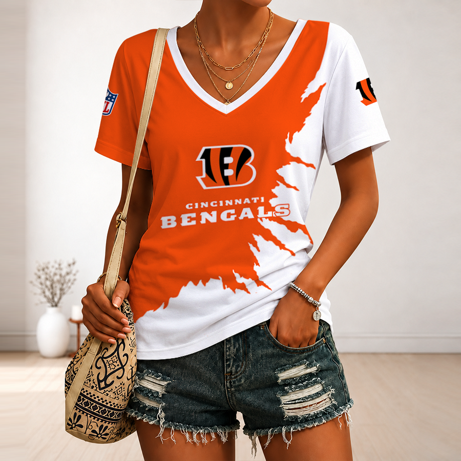 [SPECIAL OFFER] NEW CUSTOMIZED NFL16 CCB CINCINNATI BENGALS V-NECK FEMALE SHIRT