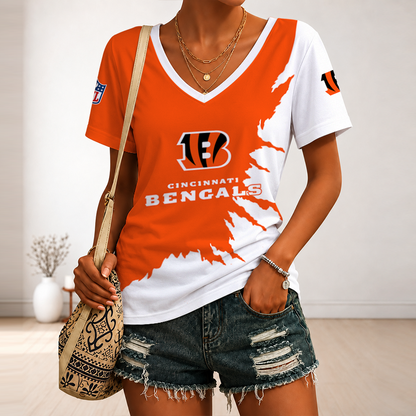 [SPECIAL OFFER] NEW CUSTOMIZED NFL16 CCB CINCINNATI BENGALS V-NECK FEMALE SHIRT