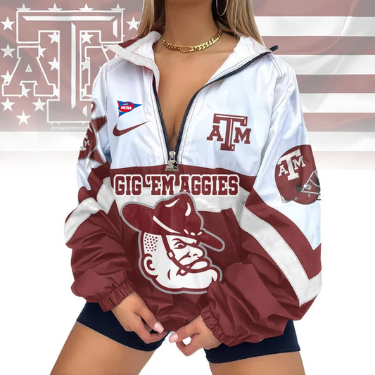 LIMITED EDITION - NEW CUSTOMIZED FBS NCAA16 TAA TX A&M AGGIES V-NECK ZIPPER SWEATSHIRT JACKET