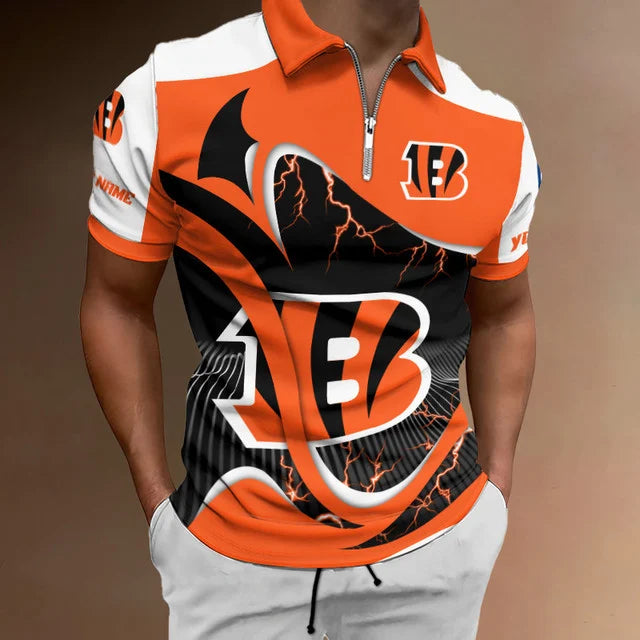 [SPECIAL OFFER] NEW CUSTOMIZED NFL16 CCB CINCINNATI BENGALS ZIP POLO SHIRT
