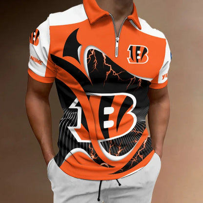 [SPECIAL OFFER] NEW CUSTOMIZED NFL16 CCB CINCINNATI BENGALS ZIP POLO SHIRT