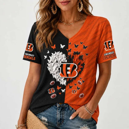 [SPECIAL OFFER] NEW CUSTOMIZED NFL16 CCB CINCINNATI BENGALS V-NECK FEMALE SHIRT