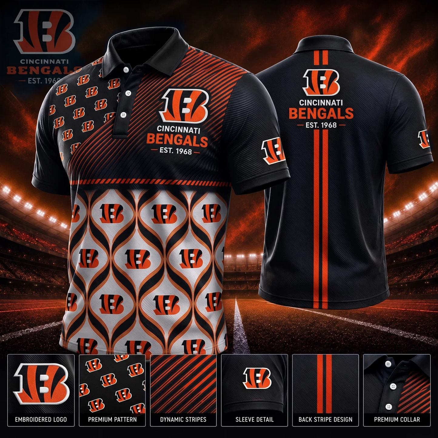 [SPECIAL OFFER] NEW CUSTOMIZED NFL16 CCB CINCINNATI BENGALS POLO SHIRT