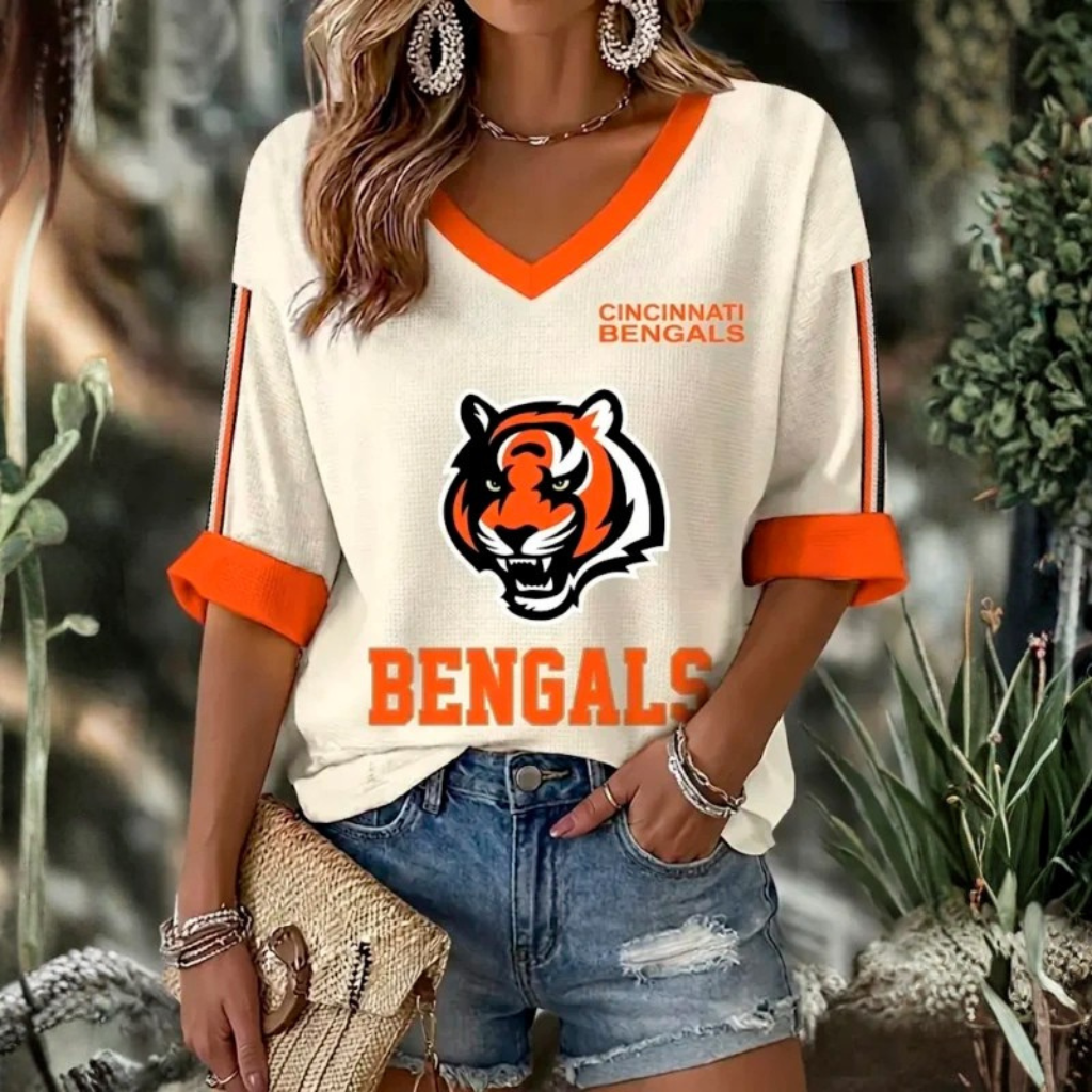 [SPECIAL OFFER] NEW CUSTOMIZED NFL16 CCB CINCINNATI BENGALS WOMEN'S HEART V-NECK LONG SLEEVE SHIRT