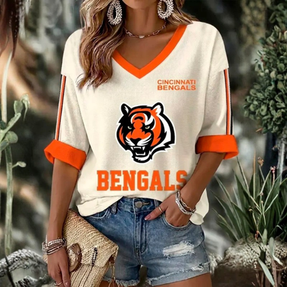 [SPECIAL OFFER] NEW CUSTOMIZED NFL16 CCB CINCINNATI BENGALS WOMEN'S HEART V-NECK LONG SLEEVE SHIRT