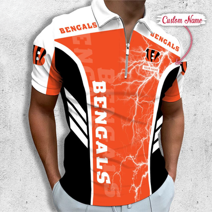 [SPECIAL OFFER] NEW CUSTOMIZED NFL16 CCB CINCINNATI BENGALS ZIP POLO SHIRT