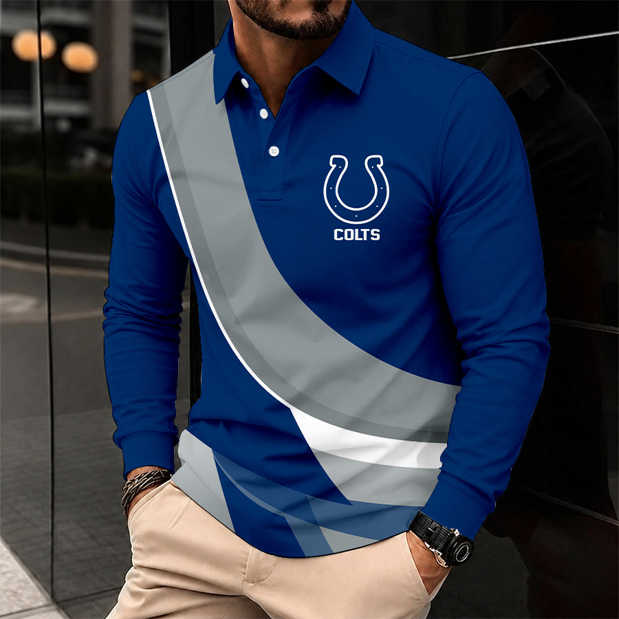 [SPECIAL OFFER] NEW CUSTOMIZED NFL17 IDC INDIANAPOLIS COLTS LONG SLEEVE POLO SHIRT