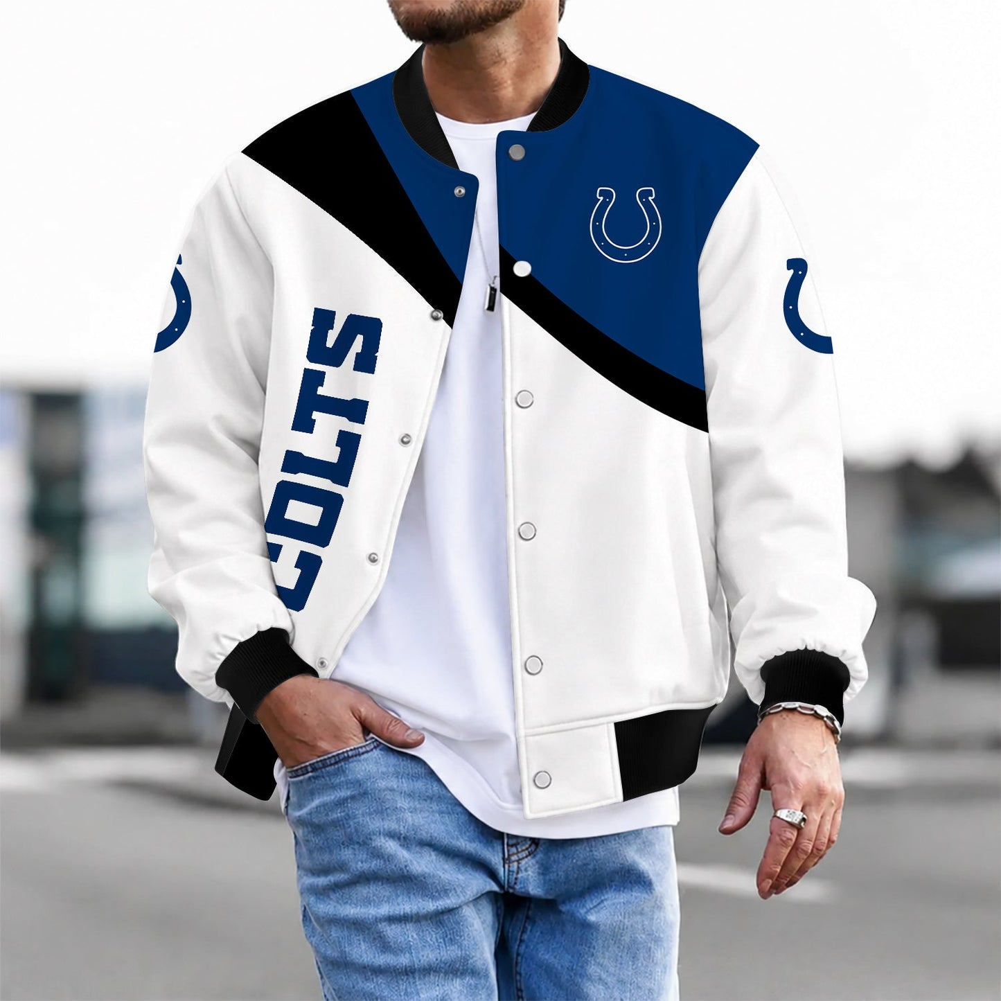 [SPECIAL OFFER] NEW CUSTOMIZED NFL17 IDC INDIANAPOLIS COLTS SATIN VARSITY & BASEBALL JACKET