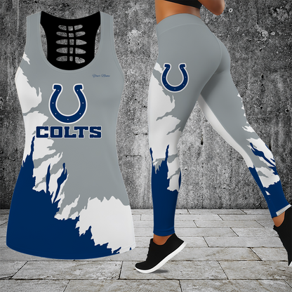 [SPECIAL OFFER] NEW CUSTOMIZED NFL17 IDC INDIANAPOLIS COLTS HOLLOW TANK TOP & LEGGINGS SET