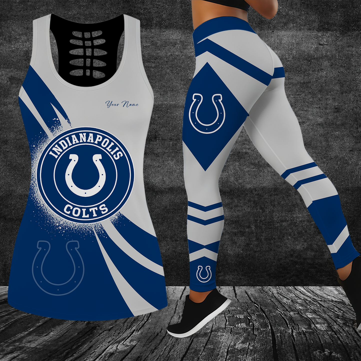 [SPECIAL OFFER] NEW CUSTOMIZED NFL17 IDC INDIANAPOLIS COLTS HOLLOW TANK TOP & LEGGINGS SET