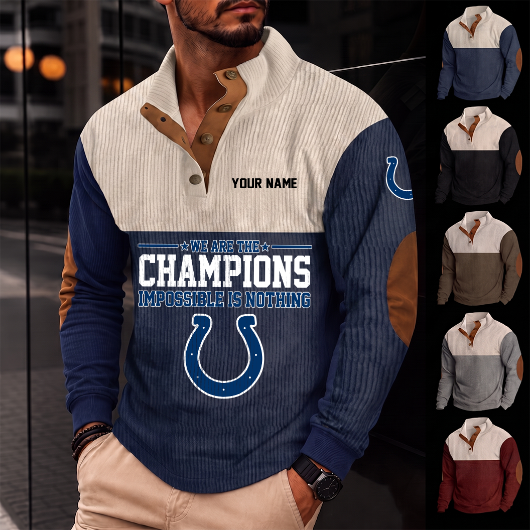 [SPECIAL OFFER] NEW CUSTOMIZED NFL17 IDC INDIANAPOLIS COLTS BUTTON SWEATSHIRTS STAND COLLAR