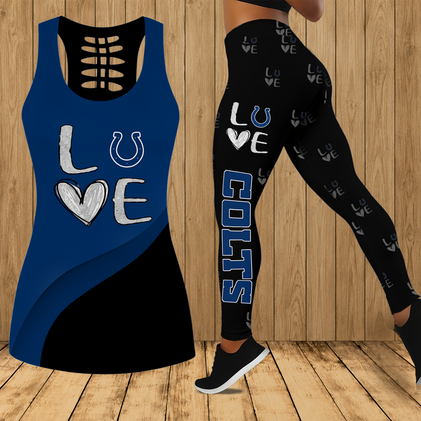 [SPECIAL OFFER] NEW CUSTOMIZED NFL17 IDC INDIANAPOLIS COLTS HOLLOW TANK TOP & LEGGINGS SET