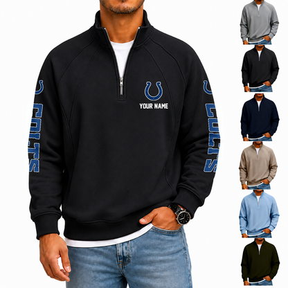 [SPECIAL OFFER] NEW CUSTOMIZED NFL17 IDC INDIANAPOLIS COLTS MEN'S QUARTER ZIP PULLOVER