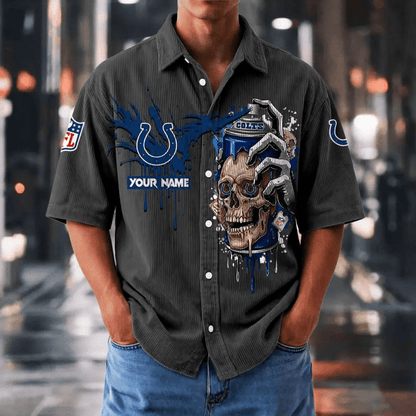 [SPECIAL OFFER] NEW CUSTOMIZED NFL17 IDC INDIANAPOLIS COLTS SEERSUCKER BUTTON SHIRT
