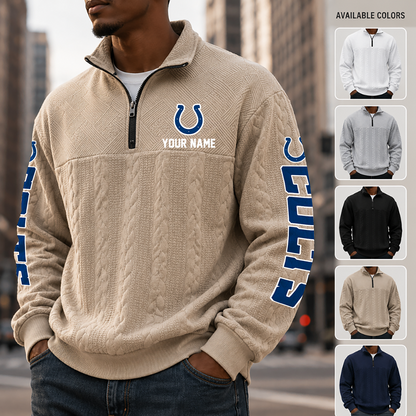 [SPECIAL OFFER] NEW CUSTOMIZED NFL17 IDC INDIANAPOLIS COLTS MULTICOLOR QUARTER-ZIP SWEATSHIRT