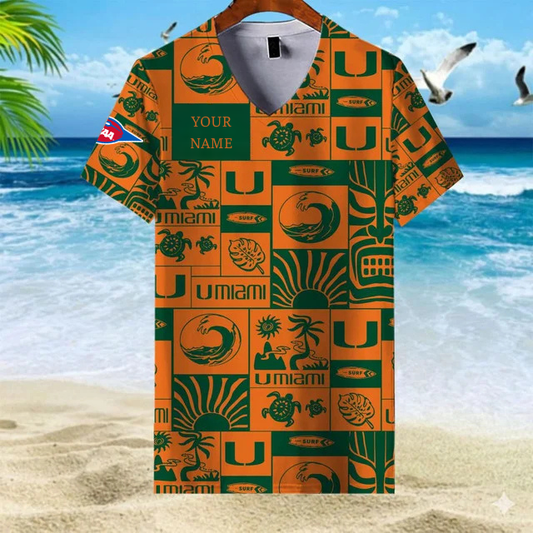 LIMITED EDITION - NEW CUSTOMIZED FBS NCAA17 MIH MI HURRICANES V-NECK FEMALE SHIRT