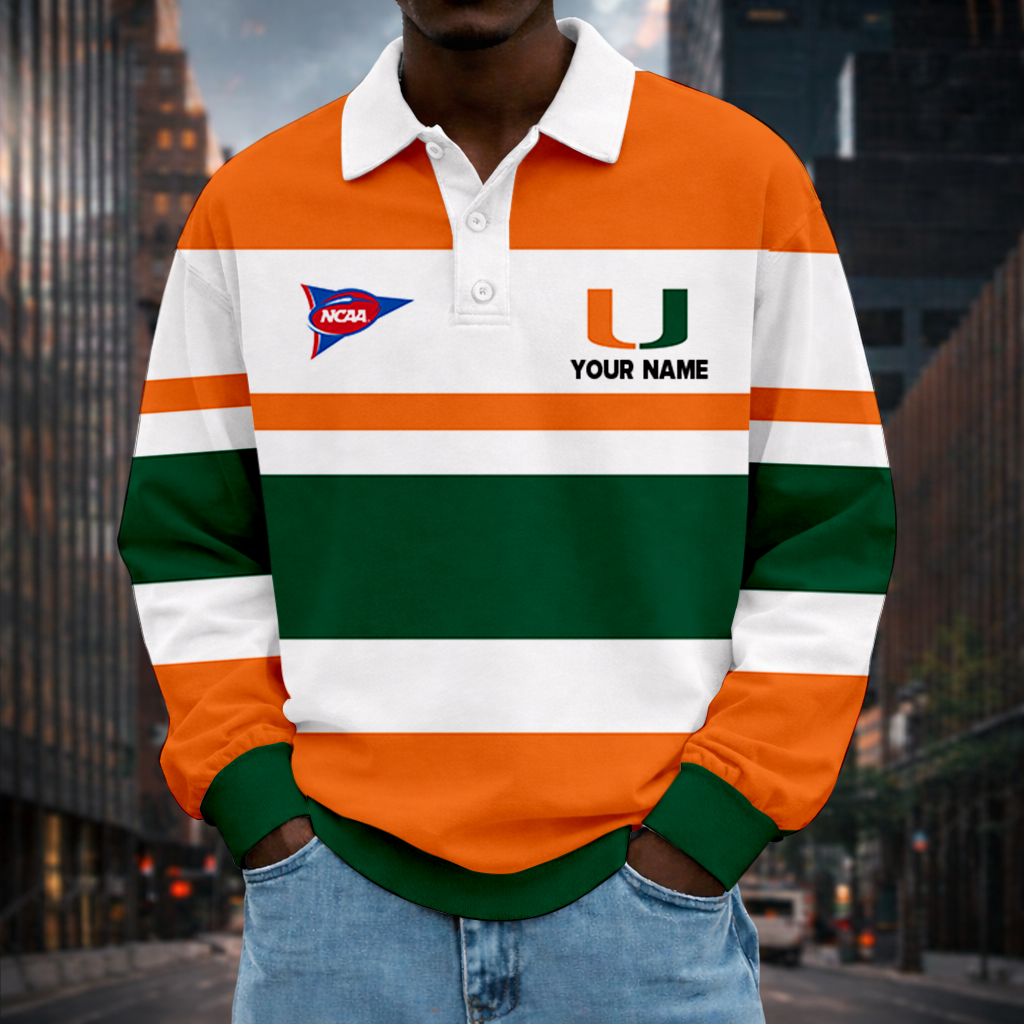 MEGA SALE - NEW CUSTOMIZED FBS NCAA17 MIH MI HURRICANES UNISEX LONG SLEEVE POLO