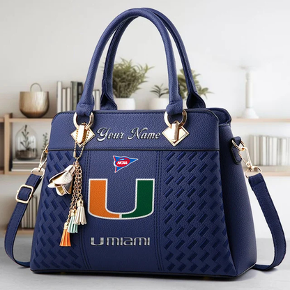 LIMITED EDITION - NEW CUSTOMIZED FBS NCAA17 MIH MI HURRICANES ZIP HANDBAG MULTICOLOR