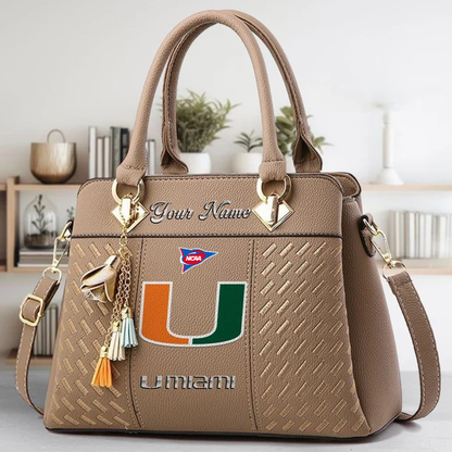 LIMITED EDITION - NEW CUSTOMIZED FBS NCAA17 MIH MI HURRICANES ZIP HANDBAG MULTICOLOR