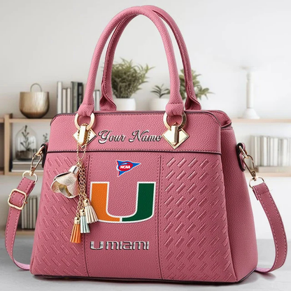 LIMITED EDITION - NEW CUSTOMIZED FBS NCAA17 MIH MI HURRICANES ZIP HANDBAG MULTICOLOR
