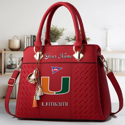 LIMITED EDITION - NEW CUSTOMIZED FBS NCAA17 MIH MI HURRICANES ZIP HANDBAG MULTICOLOR