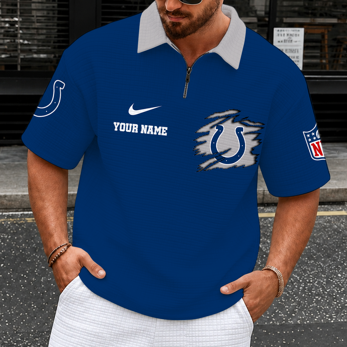 [SPECIAL OFFER] NEW CUSTOMIZED NFL17 IDC INDIANAPOLIS COLTS QUARTER-ZIP POLO SHIRT