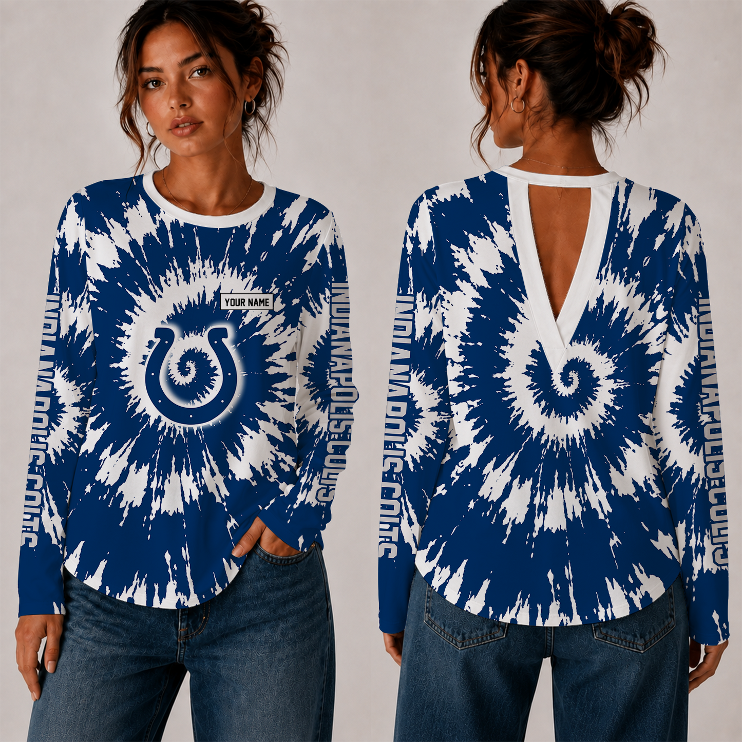 [SPECIAL OFFER] NEW CUSTOMIZED NFL17 IDC INDIANAPOLIS COLTS WOMEN'S BACK V-CUT LONG-SLEEVE SHIRT