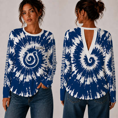 [SPECIAL OFFER] NEW CUSTOMIZED NFL17 IDC INDIANAPOLIS COLTS WOMEN'S BACK V-CUT LONG-SLEEVE SHIRT