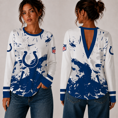 [SPECIAL OFFER] NEW CUSTOMIZED NFL17 IDC INDIANAPOLIS COLTS WOMEN'S BACK V-CUT LONG-SLEEVE SHIRT