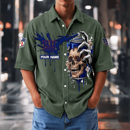 [SPECIAL OFFER] NEW CUSTOMIZED NFL32 NYG NEW YORK GIANTS SEERSUCKER BUTTON SHIRT
