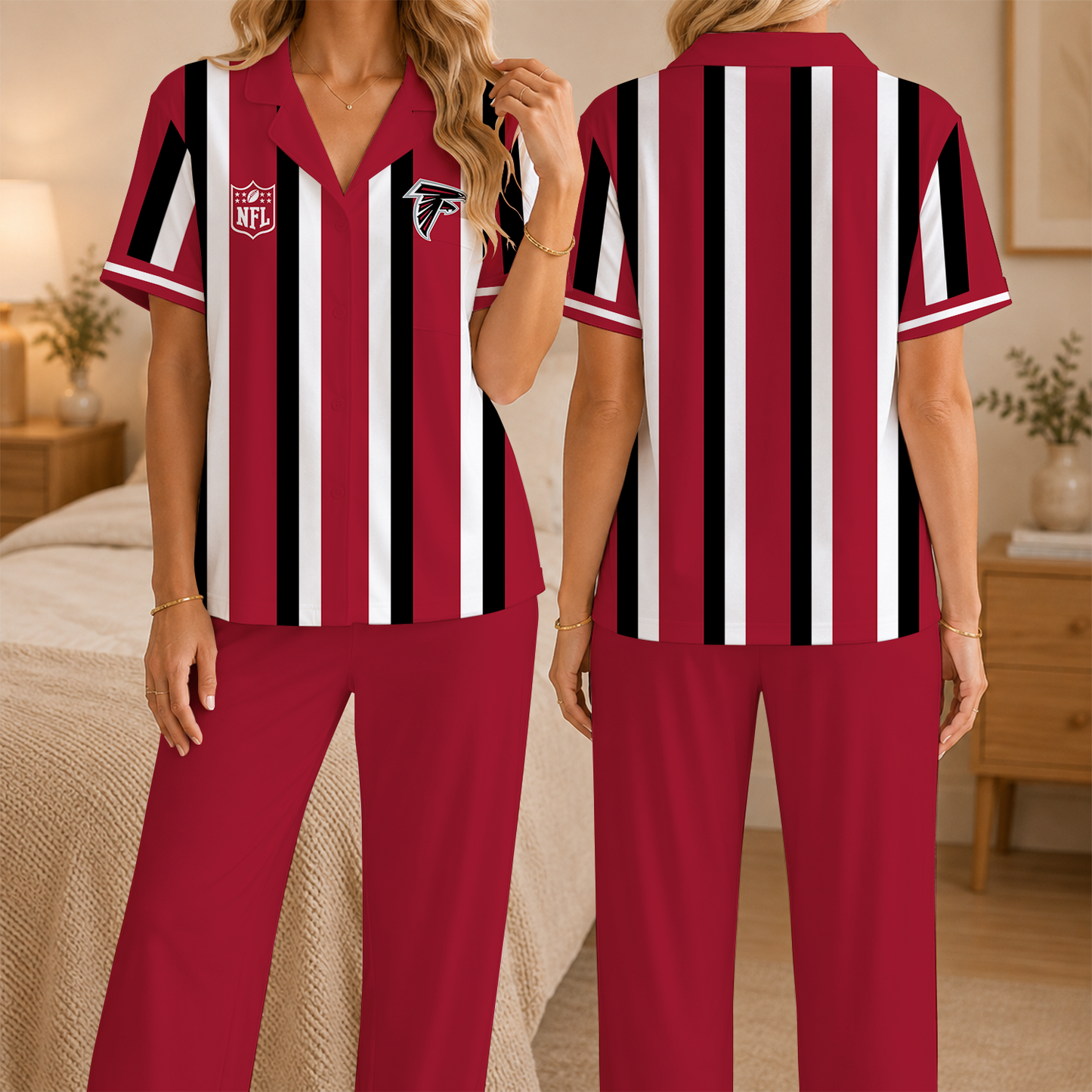 [SPECIAL OFFER] NEW CUSTOMIZED NFL18 ATF ATLANTA FALCONS SHORT SLEEVE & LONG PANTS PAJAMAS SET