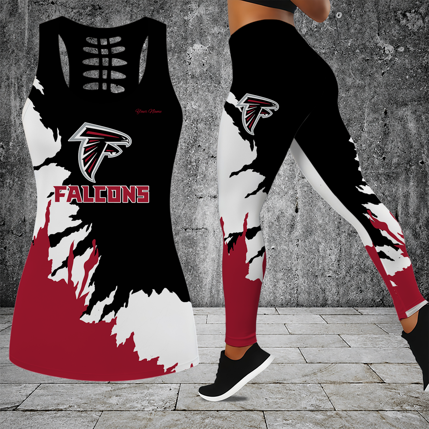[SPECIAL OFFER] NEW CUSTOMIZED NFL18 ATF ATLANTA FALCONS HOLLOW TANK TOP & LEGGINGS SET