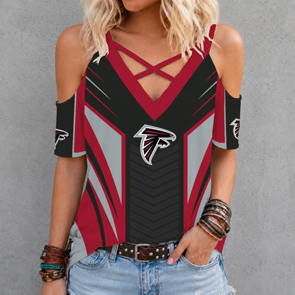 [SPECIAL OFFER] NEW CUSTOMIZED NFL18 ATF ATLANTA FALCONS CRISS CROSS V-NECK TOP