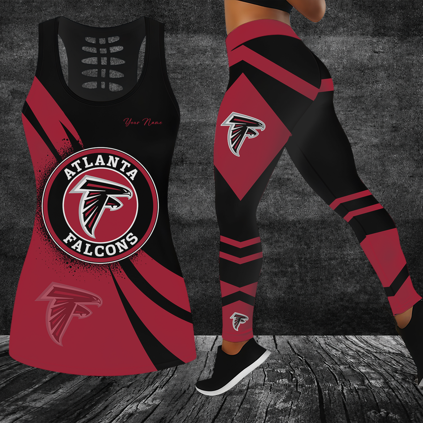 [SPECIAL OFFER] NEW CUSTOMIZED NFL18 ATF ATLANTA FALCONS HOLLOW TANK TOP & LEGGINGS SET