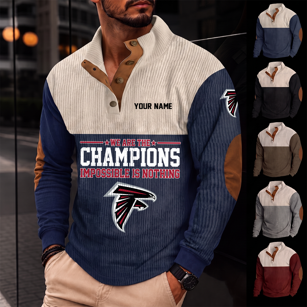 [SPECIAL OFFER] NEW CUSTOMIZED NFL18 ATF ATLANTA FALCONS BUTTON SWEATSHIRTS STAND COLLAR