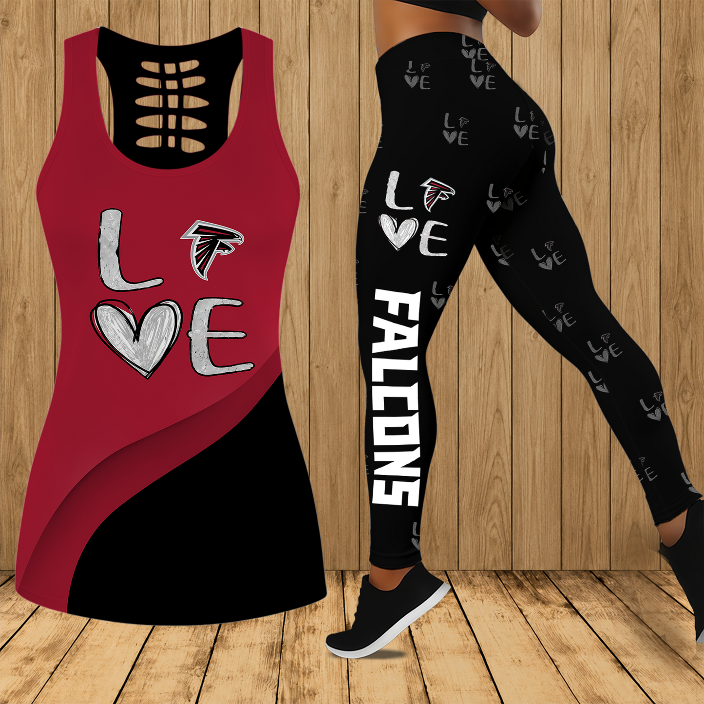 [SPECIAL OFFER] NEW CUSTOMIZED NFL18 ATF ATLANTA FALCONS HOLLOW TANK TOP & LEGGINGS SET