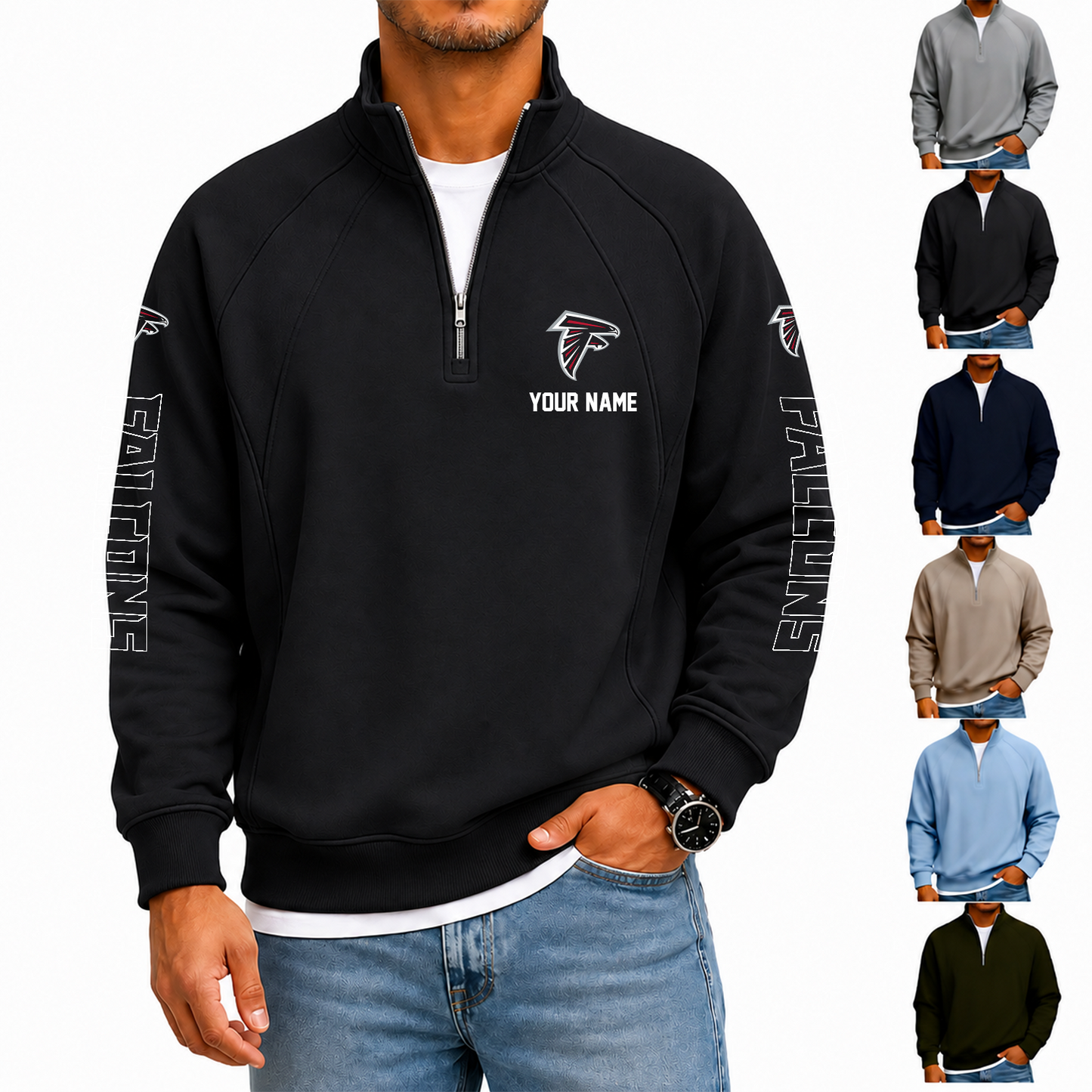 [SPECIAL OFFER] NEW CUSTOMIZED NFL18 ATF ATLANTA FALCONS MEN'S QUARTER ZIP PULLOVER